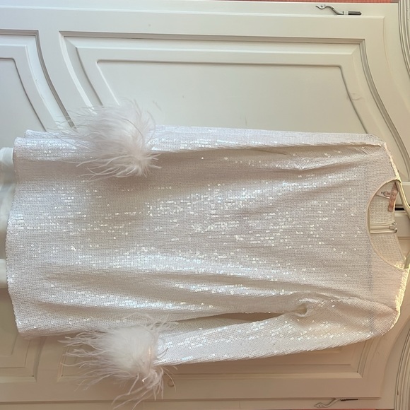 Anthropology Hutch Alissa Faux Feather long sleeve sequin mini dress - Picture 5 of 8